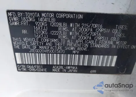 2005 Toyota Rav4 из США, поврежденный, VIN JTEGD20V850073470